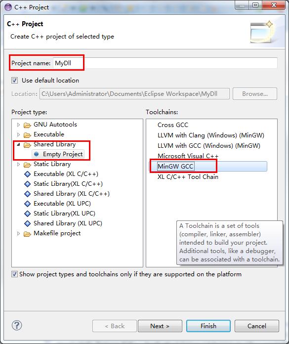 Windows Eclipse CDT MinGW 建树动态链接库(dll)